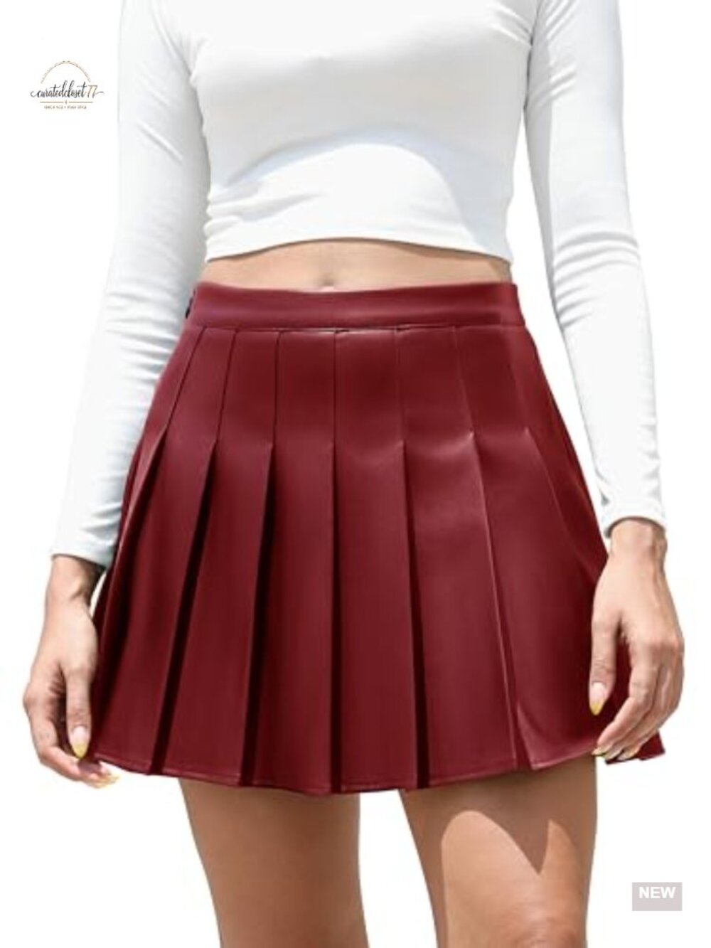 Faux Leather High Waist Pleated A-Line Mini Skater Skirt